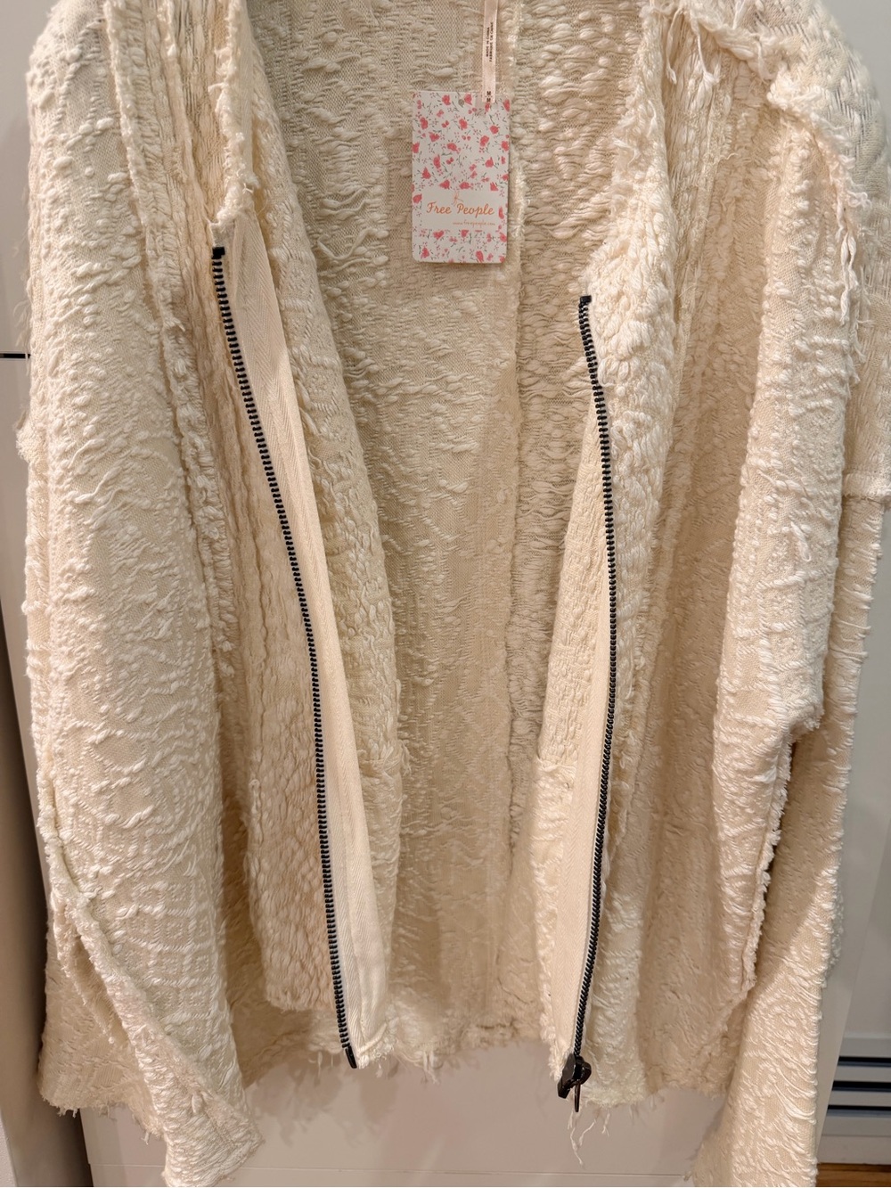 Free People Ivory Comb Textured Zip Jacket Sweater Size M NWT - Picture 8 of 16